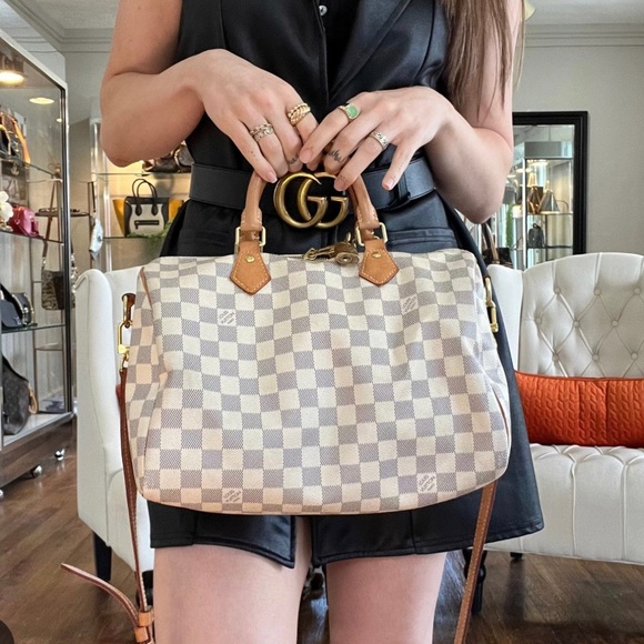 auth LOUIS VUITTON Speedy 30 Bandouliere Damier Ebene